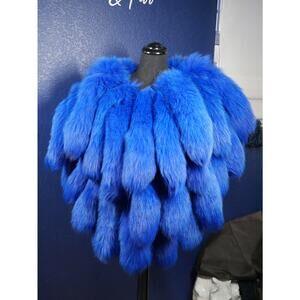 Amazing NEW Electric Blue Fox Tail Fur Cape Stole Wrap Coat Jacket